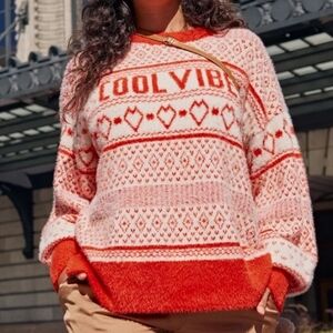 Nwot Aerie Red and White Patterned Sweater